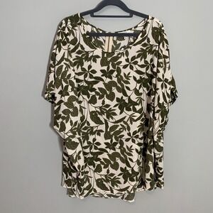 NEW‎ Maurices Women's Plus Size 4X Green Leaf Print Blouse Top Zip Back